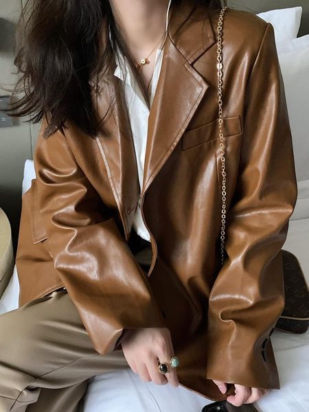 women's leather & faux 2021 plus velvet coffee color suit jacket female autumn and winter loose retro pu motorcycle clothing fashion, Black
women's leather & faux 2021 plus velvet coffee color suit jacket female autumn and winter loose retro pu motorcycle clothing fashion, Black