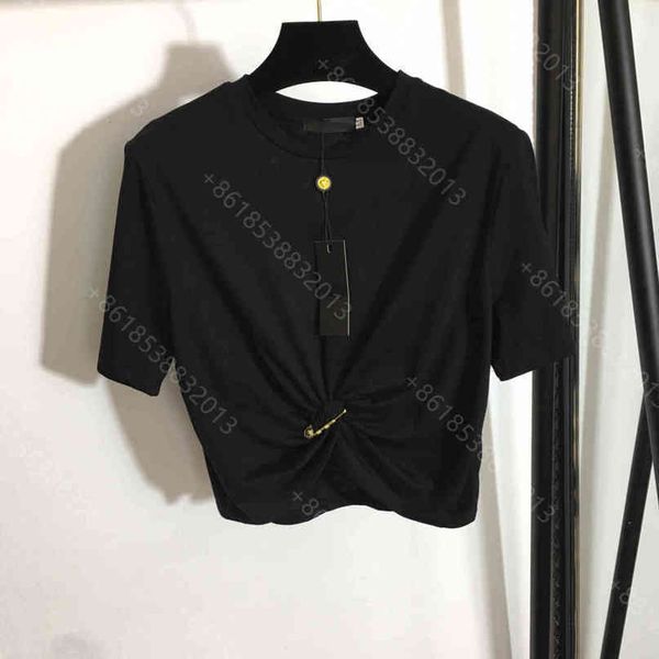21ss designer clothes women cotton t shirt short slim slimming pure color simple short-sleeved t-shirt graphic pack pullover metal knot deco, White
21ss designer clothes women cotton t shirt short slim slimming pure color simple short-sleeved t-shirt graphic pack pullover metal knot deco, White