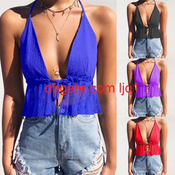 women summer deep v-neck tank ladies plain mesh patchwork bandage halter vest fashion camisole sleeveless camis, White
women summer deep v-neck tank ladies plain mesh patchwork bandage halter vest fashion camisole sleeveless camis, White
