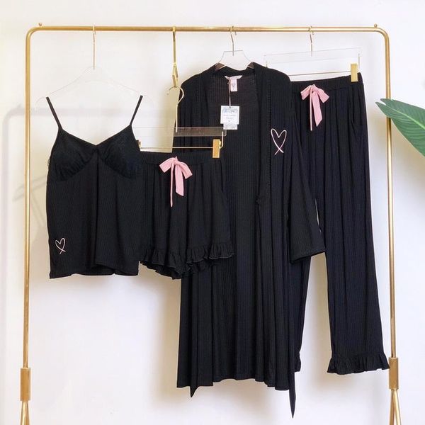 women's sleepwear the four-piece long-sleeved pajamas for four seasons,comfortable modal lace trim home wearpajamas with chest pads, Black;red
women's sleepwear the four-piece long-sleeved pajamas for four seasons,comfortable modal lace trim home wearpajamas with chest pads, Black;red