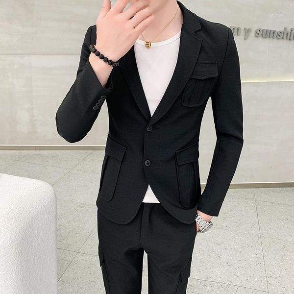2020 fashion personality youth street style stretch casual men's solid color embroidery slim long sleeve men's suit 2 pcs set1, White;black
2020 fashion personality youth street style stretch casual men's solid color embroidery slim long sleeve men's suit 2 pcs set1, White;black
