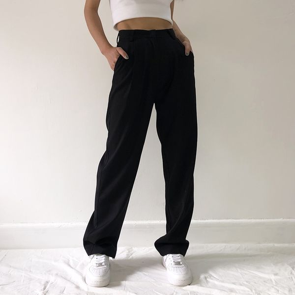 new womens fashion high waist casual pants women office lady pants full length wide leg loose black elegant suit trousers 201102, Black;white
new womens fashion high waist casual pants women office lady pants full length wide leg loose black elegant suit trousers 201102, Black;white