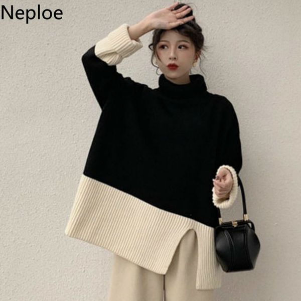 neploe turtleneck warm long sleeve knitted sweater contrast color patchwork long sleeve pull femme loose cross design pullover 201130, White;black
neploe turtleneck warm long sleeve knitted sweater contrast color patchwork long sleeve pull femme loose cross design pullover 201130, White;black