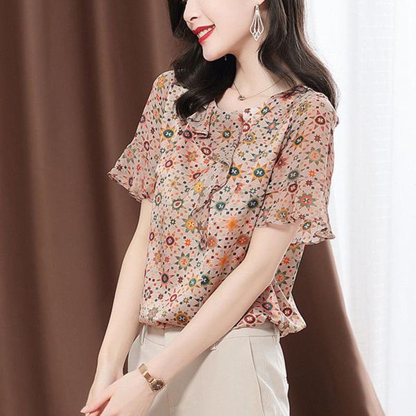 women's blouses & shirts plus size women summer style chiffon lady casual short sleeve o-neck flower printed blusas zz0380, White
women's blouses & shirts plus size women summer style chiffon lady casual short sleeve o-neck flower printed blusas zz0380, White