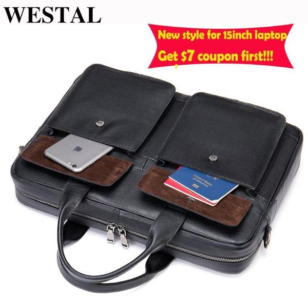 briefcases westal genuine leather sacoche bandoulière satchel bag tote male luxury computer document for men briefcase 15.6" lap 
briefcases westal genuine leather sacoche bandoulière satchel bag tote male luxury computer document for men briefcase 15.6" lap