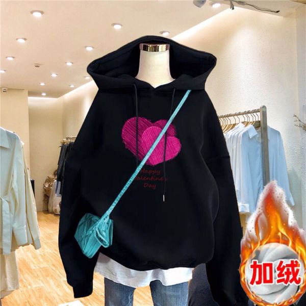 hoodies black love hooded medium long sweater women's spring and autumn thin early style with plush or without loose coat
hoodies black love hooded medium long sweater women's spring and autumn thin early style with plush or without loose coat