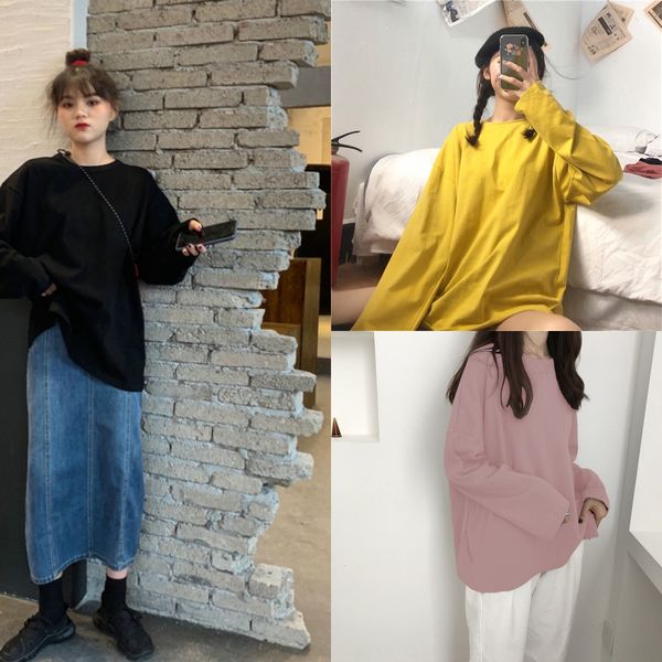 net red ins autumn solid color fashion versatile long sleeve t-shirt women's new super fire korean loose and simple student coat t-shir, White
net red ins autumn solid color fashion versatile long sleeve t-shirt women's new super fire korean loose and simple student coat t-shir, White