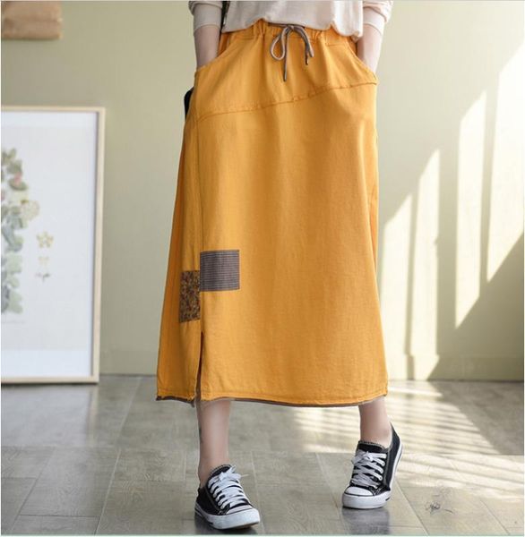 2020 summer skirt women retro elastic waist split the fork skirt new casual drawstring pocket patchwork ladies all-match1, Black
2020 summer skirt women retro elastic waist split the fork skirt new casual drawstring pocket patchwork ladies all-match1, Black