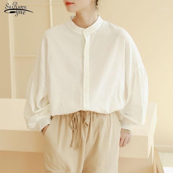 women's blouses & shirts women literary versatile casual autumn stand-up collar long lantern sleeve blouse solid cardigan blusas mujer, White
women's blouses & shirts women literary versatile casual autumn stand-up collar long lantern sleeve blouse solid cardigan blusas mujer, White