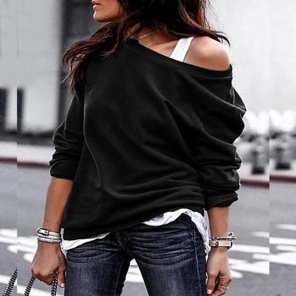 women hoodie sports plain one shoulder pullover sweatshirt chic sweet girls loose long sleeve ribbed hem lady fancy outwear1, Black
women hoodie sports plain one shoulder pullover sweatshirt chic sweet girls loose long sleeve ribbed hem lady fancy outwear1, Black