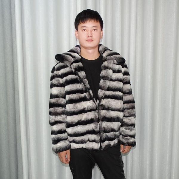 real fur jacket zipper coat natural fur warm in winter, Black