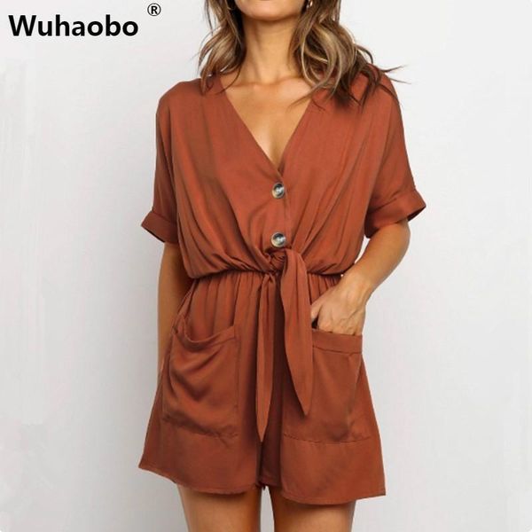 wuhaobo 2020 new summer jumpsuits fashion short sleeve v collar button solid romper elastic waist women casual playsuit1, Black;white
wuhaobo 2020 new summer jumpsuits fashion short sleeve v collar button solid romper elastic waist women casual playsuit1, Black;white