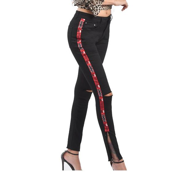 plus size black jeans women skinny stretch jeans with red side stripe knee hole for women casual split pencil denim pants, Blue
plus size black jeans women skinny stretch jeans with red side stripe knee hole for women casual split pencil denim pants, Blue