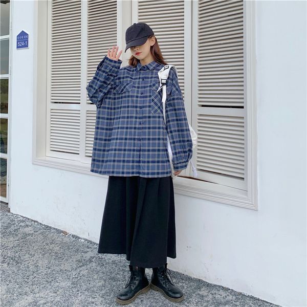 spring and autumn blue plaid shirt medium length loose skirt long sleeve skirt 1337 rof0i, Gray
spring and autumn blue plaid shirt medium length loose skirt long sleeve skirt 1337 rof0i, Gray