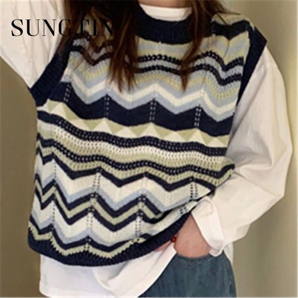 women's vests sungtin 3 color block korean fashion o neck striped sweater vest women autumn wavy knitted pullover female casual loose, Black;white
women's vests sungtin 3 color block korean fashion o neck striped sweater vest women autumn wavy knitted pullover female casual loose, Black;white