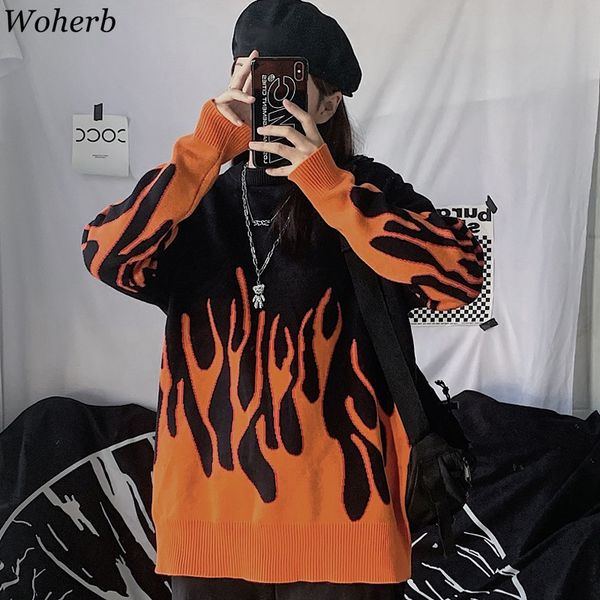 woherb new harajuku flame sweater women autumn winter casual loose pullover knitted jumper korean fashion streetwear 201130, White;black
woherb new harajuku flame sweater women autumn winter casual loose pullover knitted jumper korean fashion streetwear 201130, White;black