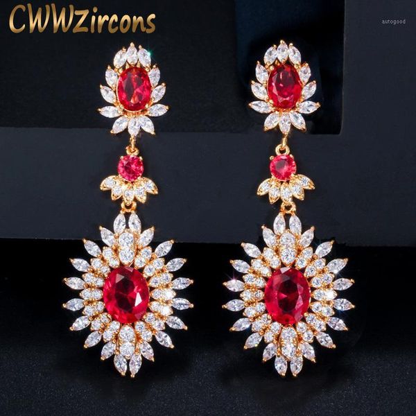 dangle & chandelier cwwzircons yellow gold color red cz crystal vintage ethnic bridal long big wedding earrings jewelry for women cz3011, Silver
dangle & chandelier cwwzircons yellow gold color red cz crystal vintage ethnic bridal long big wedding earrings jewelry for women cz3011, Silver