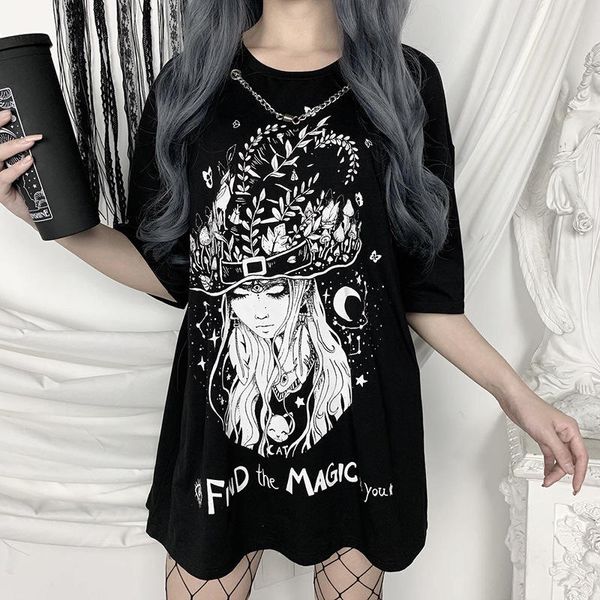 women female ladies casual punk ychee harajuku witch printed round neck short sleeve shirt with necklace streetwear, White
women female ladies casual punk ychee harajuku witch printed round neck short sleeve shirt with necklace streetwear, White
