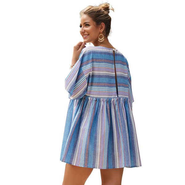 self-designed womens dress stripes patchwork round neck skirt, Black;gray