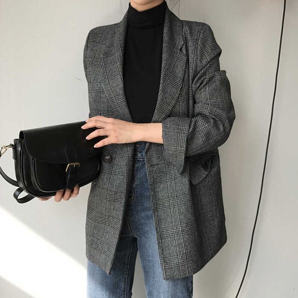 lmq new 2020 autumn winter women's blazers plaid double breasted pockets formal jackets notched outerwear coats, Black
lmq new 2020 autumn winter women's blazers plaid double breasted pockets formal jackets notched outerwear coats, Black