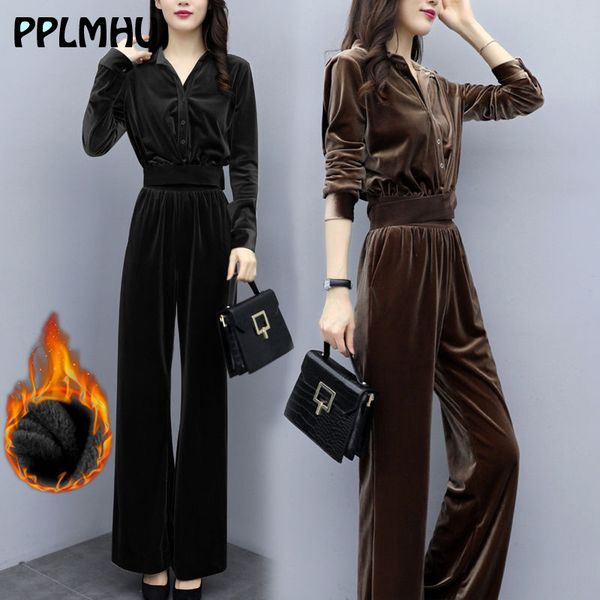 office lady velvet thick suit two piece sets winter fashion casual women slim blouse and wide leg pants elegant party set spring t200702, White
office lady velvet thick suit two piece sets winter fashion casual women slim blouse and wide leg pants elegant party set spring t200702, White
