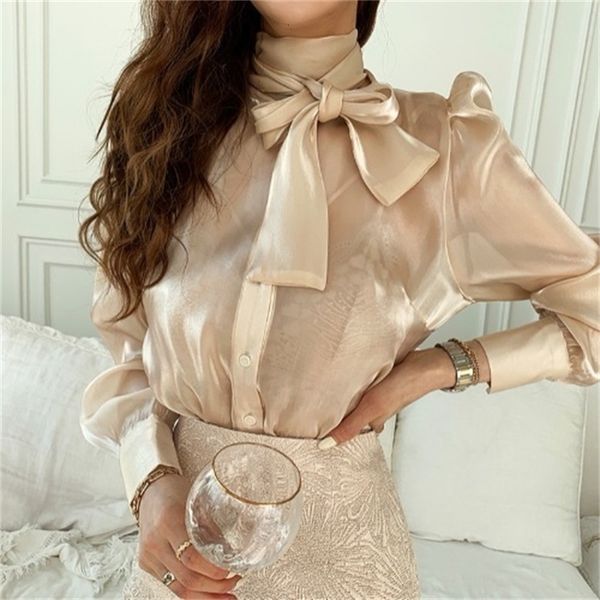 2021 new elegant thin women's shirts solid single bow breasted puff sleeves loose spring blouses 0ov2, White
2021 new elegant thin women's shirts solid single bow breasted puff sleeves loose spring blouses 0ov2, White