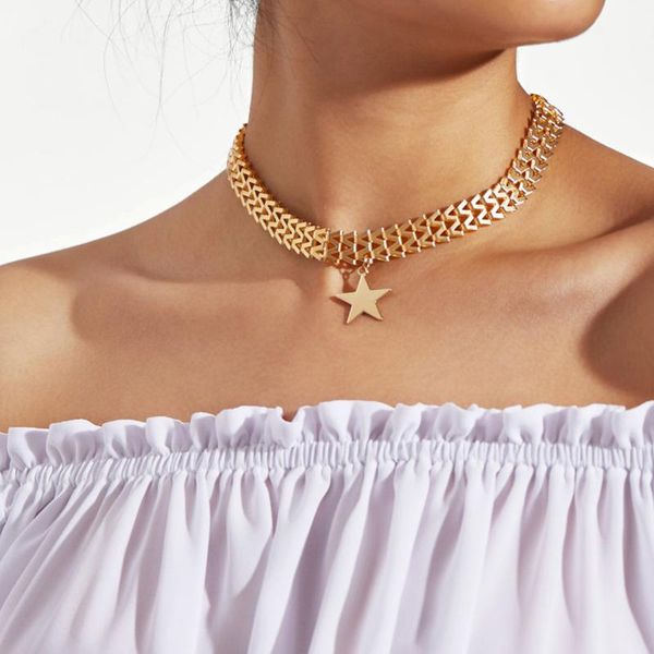 chokers bohemia gold silver color chain metal pentagram pendant necklaces female clavicle short choker for women jewelry, Golden;silver
chokers bohemia gold silver color chain metal pentagram pendant necklaces female clavicle short choker for women jewelry, Golden;silver