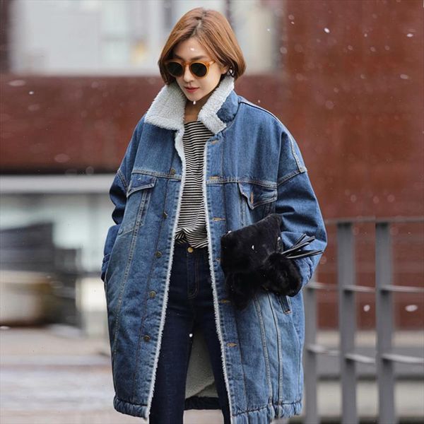 new 2021 autumn winter jacket women wool lining jean coats with 4 pockets warm parkas coat long outwear denim jacket v916, Black 
new 2021 autumn winter jacket women wool lining jean coats with 4 pockets warm parkas coat long outwear denim jacket v916, Black