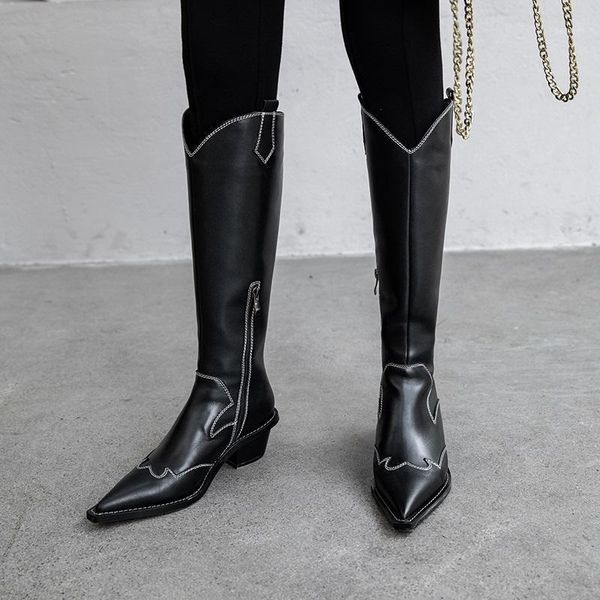 boots brand punk pointed toe zipper knee high women soft leather low heel sewing autumn winter cowgirls women1, Black
boots brand punk pointed toe zipper knee high women soft leather low heel sewing autumn winter cowgirls women1, Black
