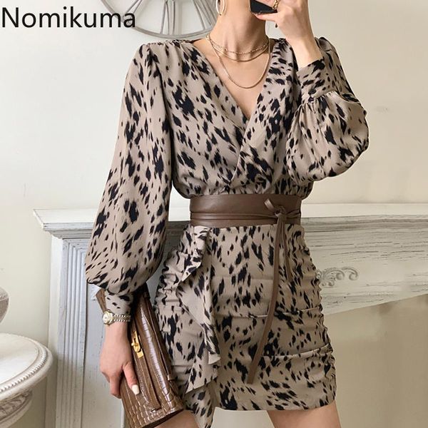 nomikuma korean leopard women dress elegant sashes slim waist dresses puff long sleeve v-neck ruffle a-line mini vestidos 6d919, Black;gray
nomikuma korean leopard women dress elegant sashes slim waist dresses puff long sleeve v-neck ruffle a-line mini vestidos 6d919, Black;gray
