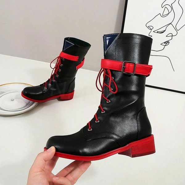 lace up buckle mid calf women boots square heel fashion women shoes pu leather autumn winter long boots #qa2b, Black
lace up buckle mid calf women boots square heel fashion women shoes pu leather autumn winter long boots #qa2b, Black