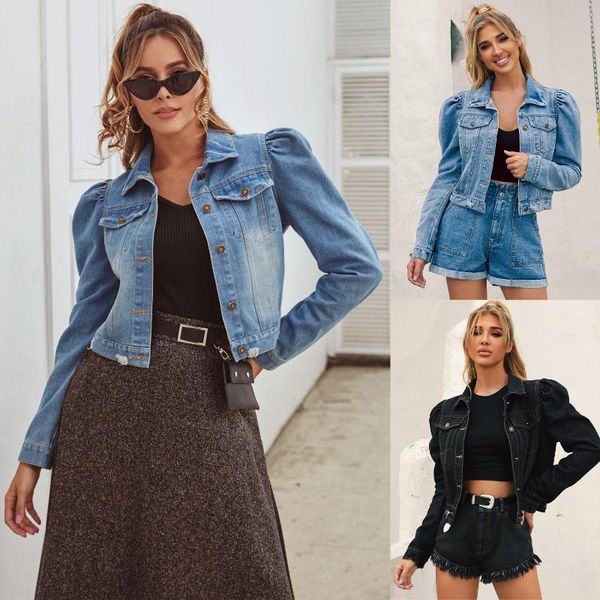 popular autumn and winter new fashion women's short puff sleeve ladies single-breasted denim jacket, Black;brown
popular autumn and winter new fashion women's short puff sleeve ladies single-breasted denim jacket, Black;brown