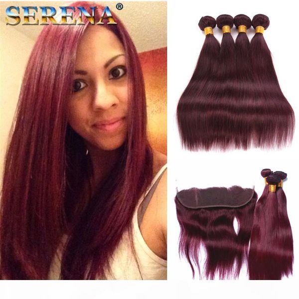 color 99j red wine brazilian straight human hair weaves 4pcs lot 10-28inch burgundy color brazilian hair extension lace frontal with bundles, Black;brown
color 99j red wine brazilian straight human hair weaves 4pcs lot 10-28inch burgundy color brazilian hair extension lace frontal with bundles, Black;brown