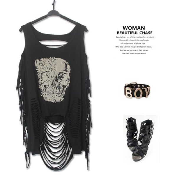 punk rock summer women new fashion t-shirt print skull off the shoulder tassel retro personalized casual tshirt women's clothing, White
punk rock summer women new fashion t-shirt print skull off the shoulder tassel retro personalized casual tshirt women's clothing, White