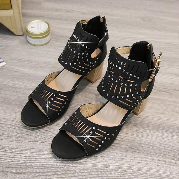 women pumps open toe high heel sandals summer rhinestone sandal woman plus size thick heel fish mouth sandales ladies shoes, Black
women pumps open toe high heel sandals summer rhinestone sandal woman plus size thick heel fish mouth sandales ladies shoes, Black