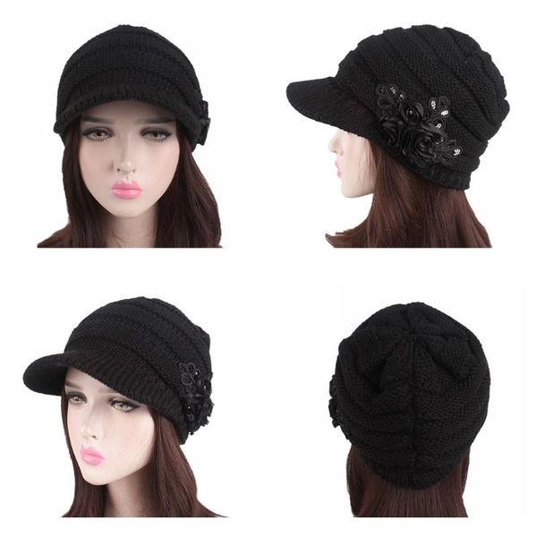 womens winter warm knitted hats berets brim sequins applique solid color cap new 2xpc, Blue;gray
womens winter warm knitted hats berets brim sequins applique solid color cap new 2xpc, Blue;gray