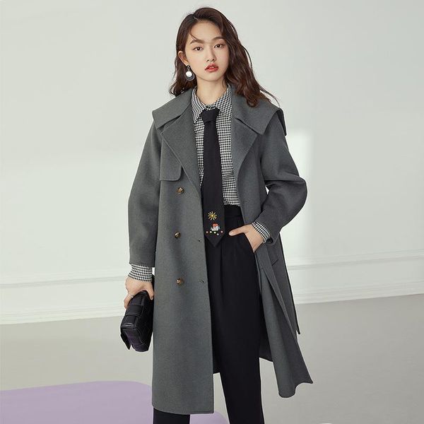women's wool & blends navy collar double faced tweed overcoat middle length 2021 autumn winter temperament, Black
women's wool & blends navy collar double faced tweed overcoat middle length 2021 autumn winter temperament, Black