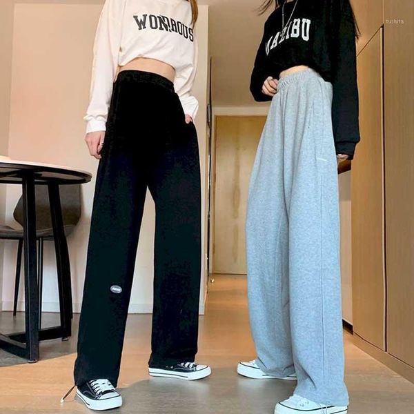 new high-waist wide-leg pants women's winter solid color loose korean version of the fall sense of the feet, leisure sports, all1, Black;white 
new high-waist wide-leg pants women's winter solid color loose korean version of the fall sense of the feet, leisure sports, all1, Black;white