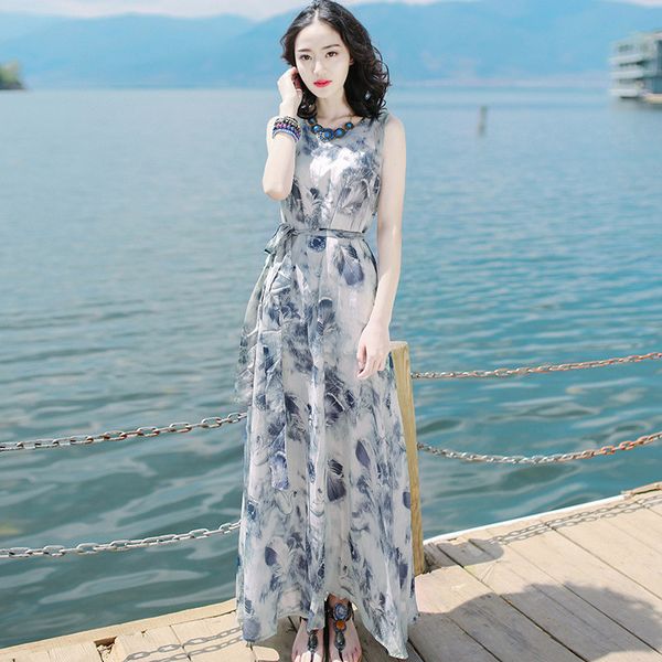 Summer Floral Print Lace Up Sleeveless O-neck Ankle-length A-line Big Swing Chiffon Plus Size Party Cocktail Dresses 9739, As pic show
Summer Floral Print Lace Up Sleeveless O-neck Ankle-length A-line Big Swing Chiffon Plus Size Party Cocktail Dresses 9739, As pic show
