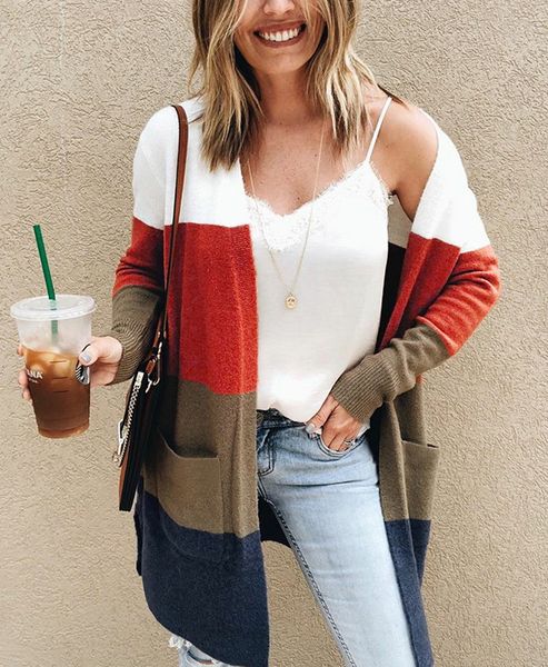 2020 autumn/winter fashion sweater stitching contrast pocket casual sweater coats women cardigan jacket, White;black
2020 autumn/winter fashion sweater stitching contrast pocket casual sweater coats women cardigan jacket, White;black