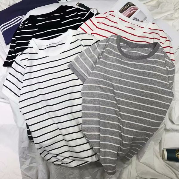 summer new striped slim knit t-shirt student half korean men's short sleeve aberdeen lovers, White;black
summer new striped slim knit t-shirt student half korean men's short sleeve aberdeen lovers, White;black