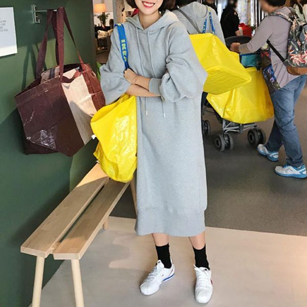 oversize dress 2020 korea chic autumn winter fall plain vestido full sleeve ladies loose hooded harajuku sweatshirt dress long1, Black;gray 
oversize dress 2020 korea chic autumn winter fall plain vestido full sleeve ladies loose hooded harajuku sweatshirt dress long1, Black;gray