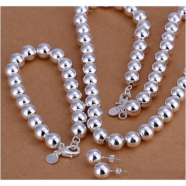fashion jewelry set 925 silver plated 10mm bead necklace & bracelet & earrings shipping for women party style meocb, Black
fashion jewelry set 925 silver plated 10mm bead necklace & bracelet & earrings shipping for women party style meocb, Black
