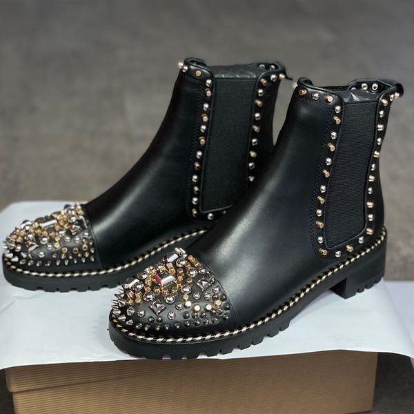 luxurys women black chasse a clou ankle boot red bottom martin boots flat leather platform spikes and studs heel party shoes 270
luxurys women black chasse a clou ankle boot red bottom martin boots flat leather platform spikes and studs heel party shoes 270