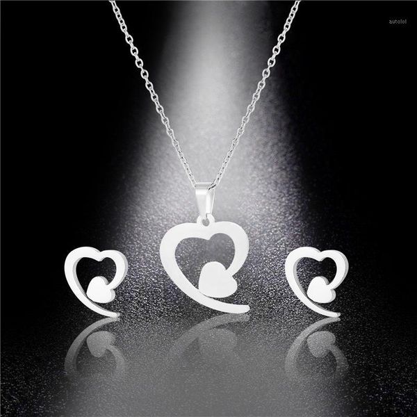 european and american two-piece fashion simple heart-shaped christmas gift necklace earrings set1, Silver
european and american two-piece fashion simple heart-shaped christmas gift necklace earrings set1, Silver