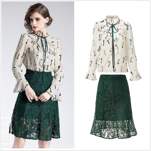 two piece set women 2019 fashion new summer women printing ruffles blouses shirts and elegant lace skirt set tide dz4221, White;black
two piece set women 2019 fashion new summer women printing ruffles blouses shirts and elegant lace skirt set tide dz4221, White;black