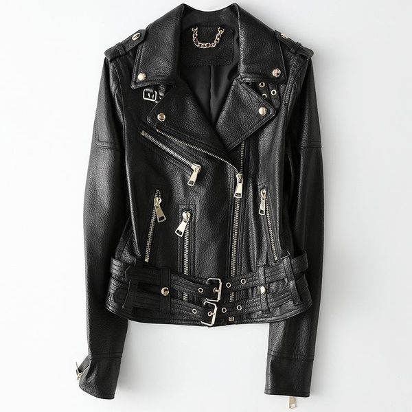 2020 spring autumn women genuine leather jacket with rivet motorcycle biker real leather coat short natural sheepskin jackets1, Black 
2020 spring autumn women genuine leather jacket with rivet motorcycle biker real leather coat short natural sheepskin jackets1, Black