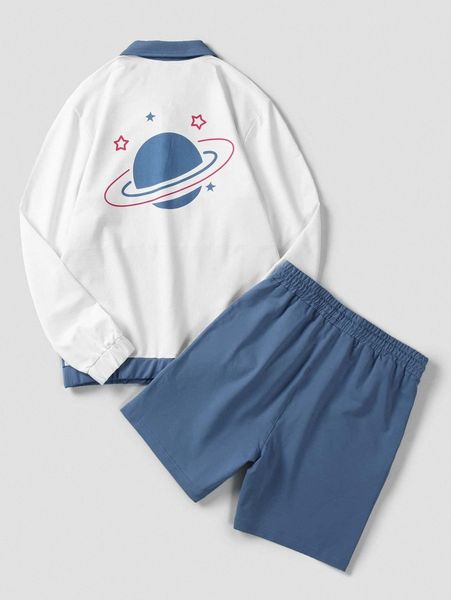 men planet print quarter zip colorblock sweatshirt & drawstring waist shorts f3pt#, Gray
men planet print quarter zip colorblock sweatshirt & drawstring waist shorts f3pt#, Gray