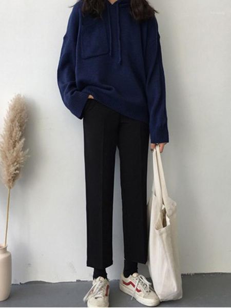 black legged pants woman 2019 paige student directly cuffless trousers joker nine part leisure time suit pants1