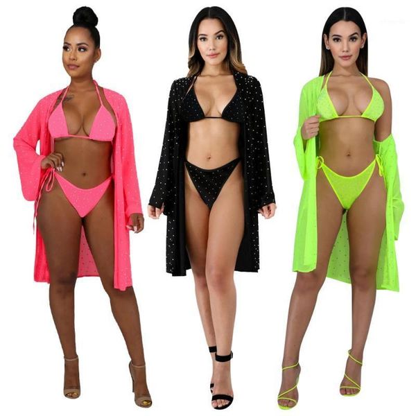 3pcs/set shiny cover up+bikini set 2020 new women candy color swimwear bathing suit cover up set beachwear1, White;black
3pcs/set shiny cover up+bikini set 2020 new women candy color swimwear bathing suit cover up set beachwear1, White;black